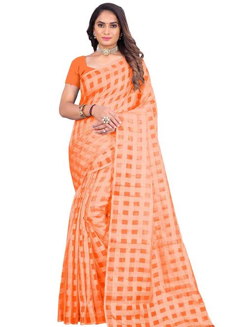 checks printed saree with blouse - 19664376 - Very Small Image - 1