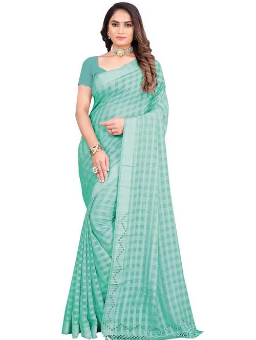 checkes printed saree with blouse - 19664385 - Very Small Image - 1