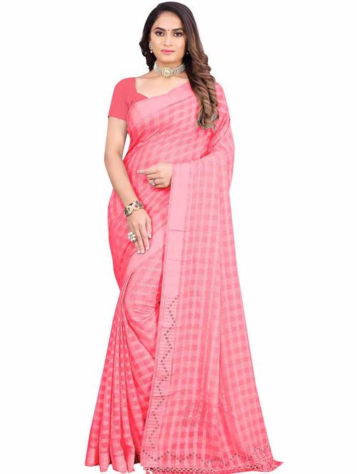 checks printed saree with blouse - 19664389 - Very Small Image - 1