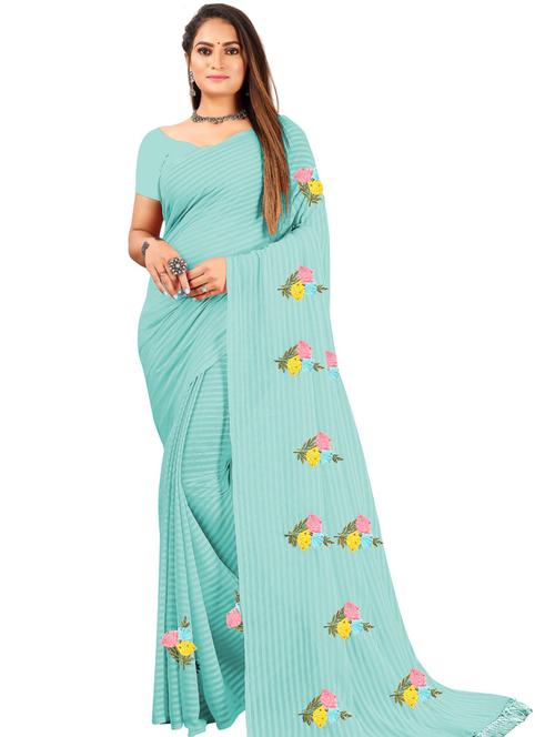 women's floral blue colored saree - 19664434 - Very Small Image - 1