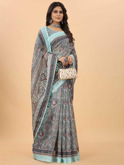 women's floral grey colored saree - 19664453 - Very Small Image - 1
