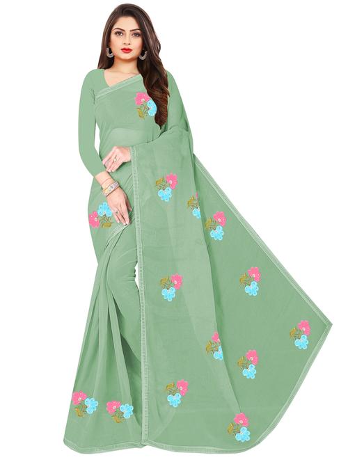 women's self design green colored saree with blouse - 19664481 - Very Small Image - 1
