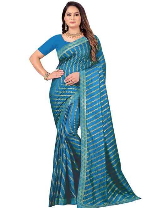 striped woven zari saree with blouse - 19664499 - Very Small Image - 1