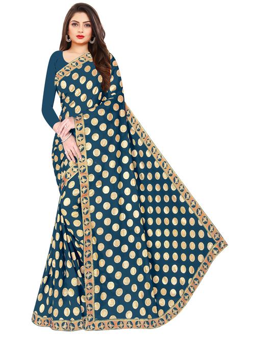 women's self design blue colored saree with blouse - 19664559 - Very Small Image - 1
