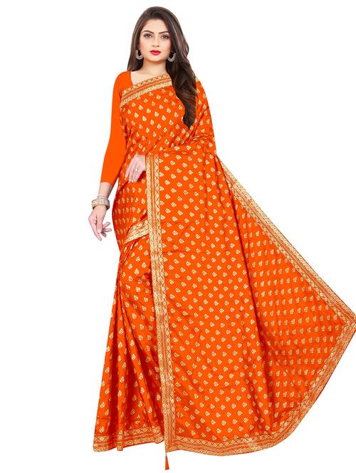 orange printed saree with blouse - 19664609 - Very Small Image - 1