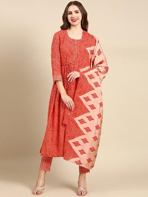 women bandhani kurta pant set with dupatta - 19664929 - Very Small Image - 1