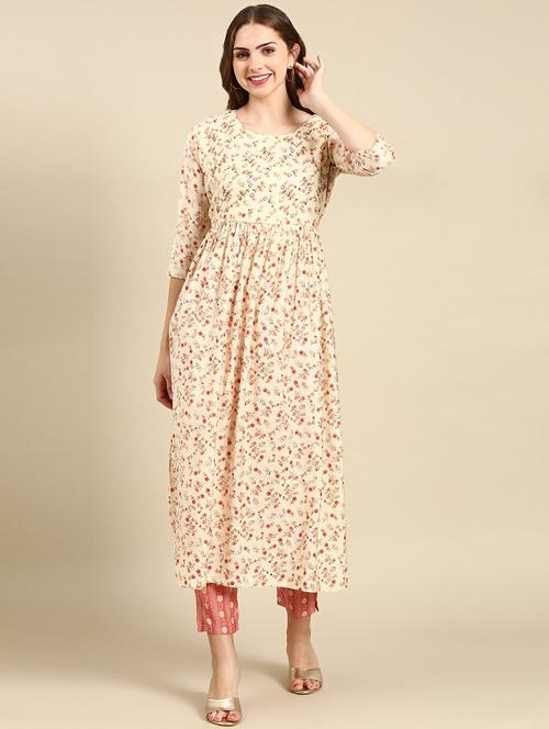 women floral printed round neck kurta pant set - 19664956 - Very Small Image - 1