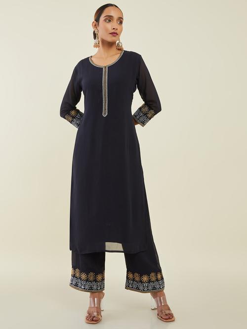 round neck kurta pant set - 19665102 - Very Small Image - 1