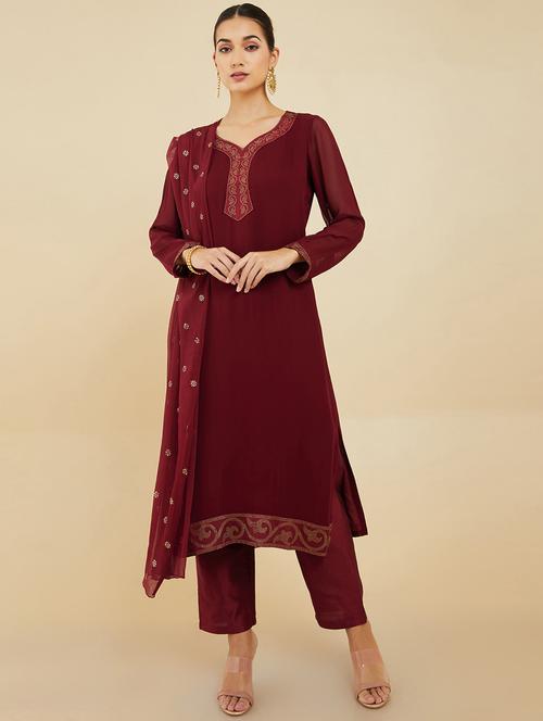 v-neck kurta pant set - 19665122 - Very Small Image - 1