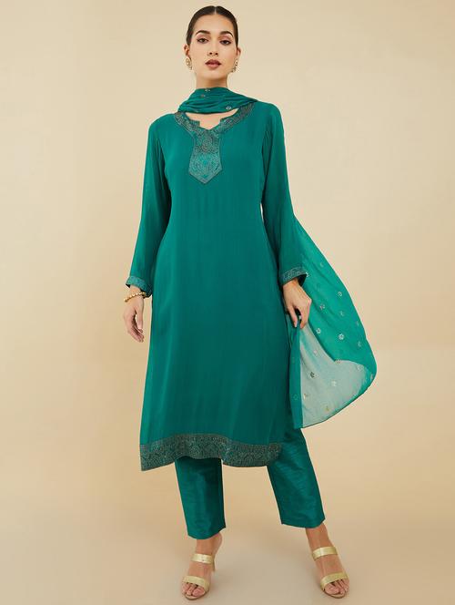 notch neck kurta pant set - 19665126 - Very Small Image - 1