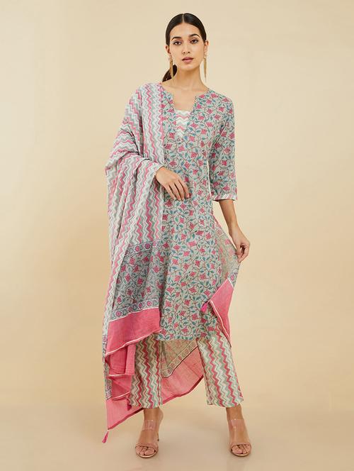 notch neck kurta pant set - 19665138 - Very Small Image - 1
