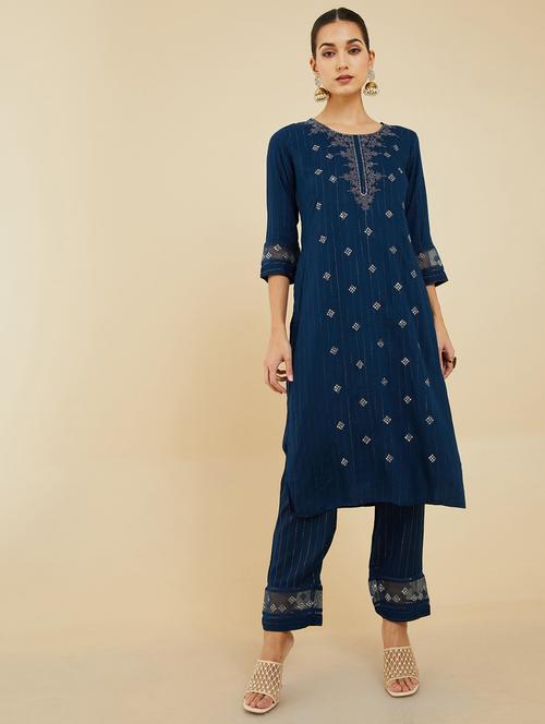 round neck kurta pant set - 19665150 - Very Small Image - 1