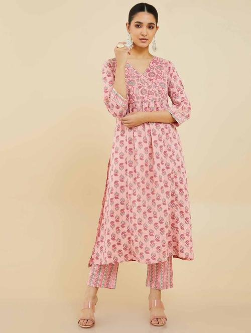 overlap neck kurta pant set - 19665158 - Very Small Image - 1