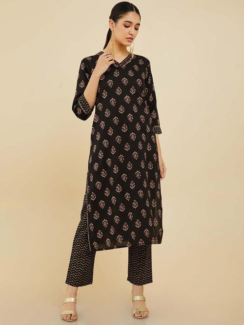 v-neck kurta pant set - 19665159 - Very Small Image - 1