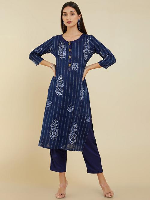 round neck kurta pant set - 19665166 - Very Small Image - 1