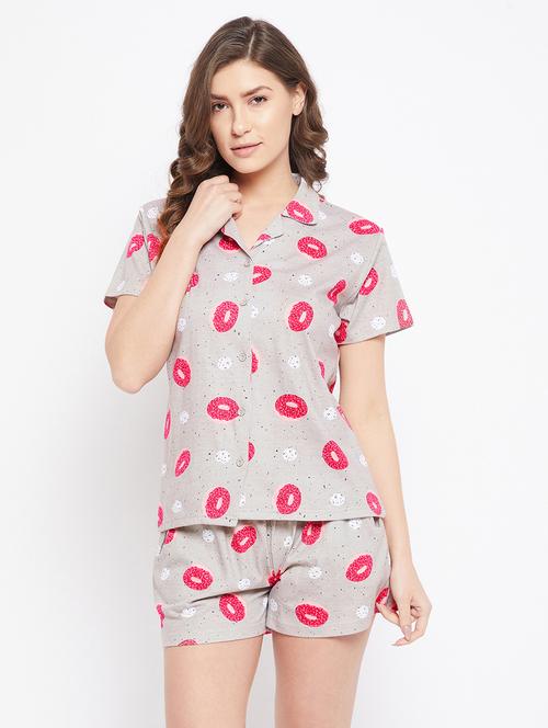 women printed night suit set - 19665208 - Very Small Image - 1