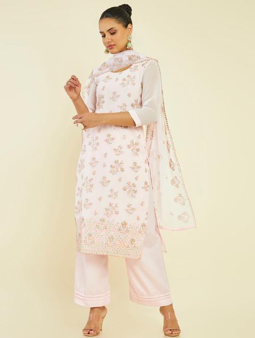 floral a-line unstitched suit - 19665340 - Very Small Image - 1