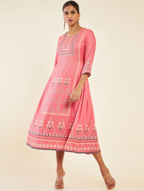 printed a-line ethnic dress - 19665377 - Very Small Image - 1