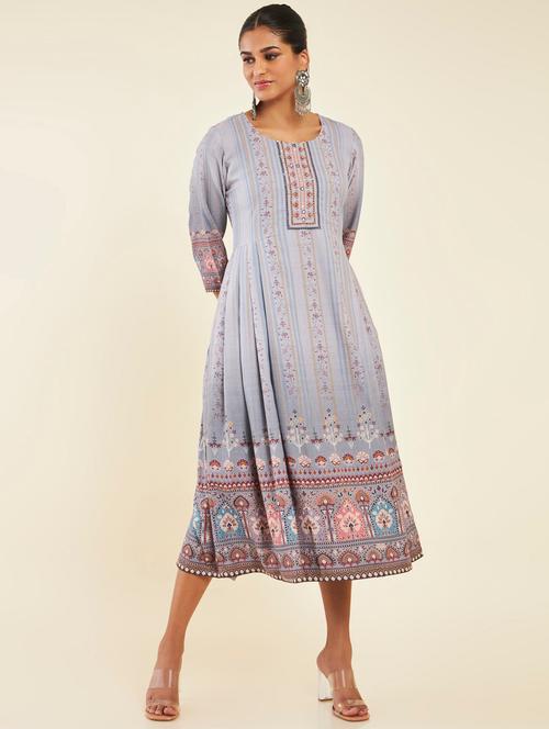 printed a-line ethnic dress - 19665379 - Very Small Image - 1