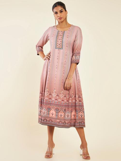printed a-line ethnic dress - 19665380 - Very Small Image - 1