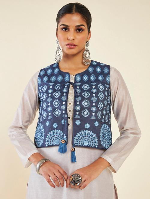 solid embroidered cotton jacket - 19665387 - Very Small Image - 1