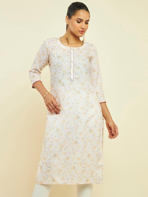 beige printed straight kurta - 19665425 - Very Small Image - 1