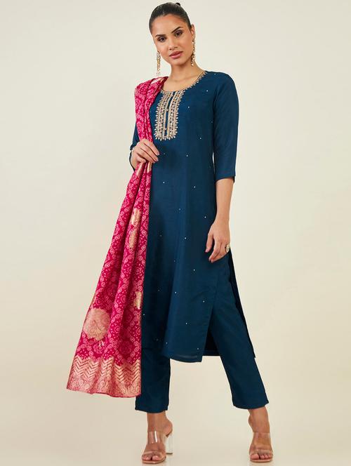 embroidered kurta dupatta set - 19665519 - Very Small Image - 1