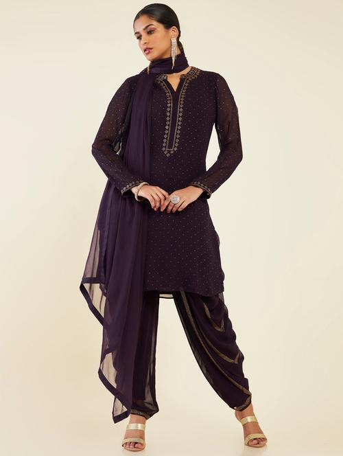 purple georgette kurta dupatta set - 19665542 - Very Small Image - 1