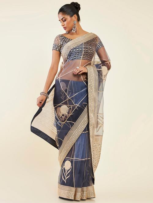 women's self design grey colored saree with blouse - 19665615 - Very Small Image - 1