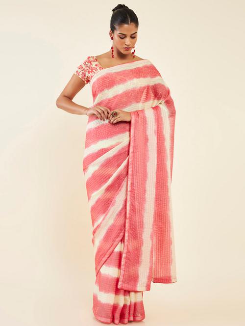 women's stripes peach colored saree with blouse - 19665617 - Very Small Image - 1