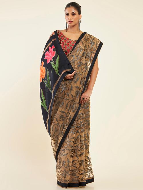 floral printed saree with blouse - 19665626 - Very Small Image - 1