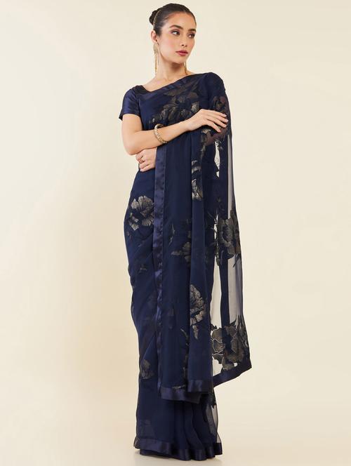 floral printed saree with blouse - 19665653 - Very Small Image - 1