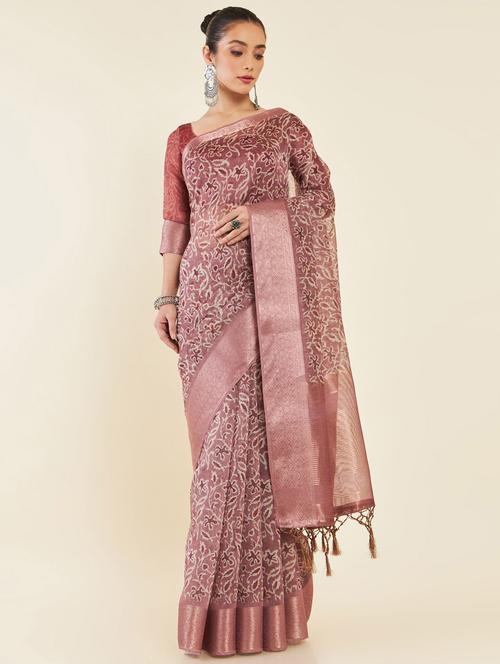 women's printed mauve colored saree - 19665654 - Very Small Image - 1