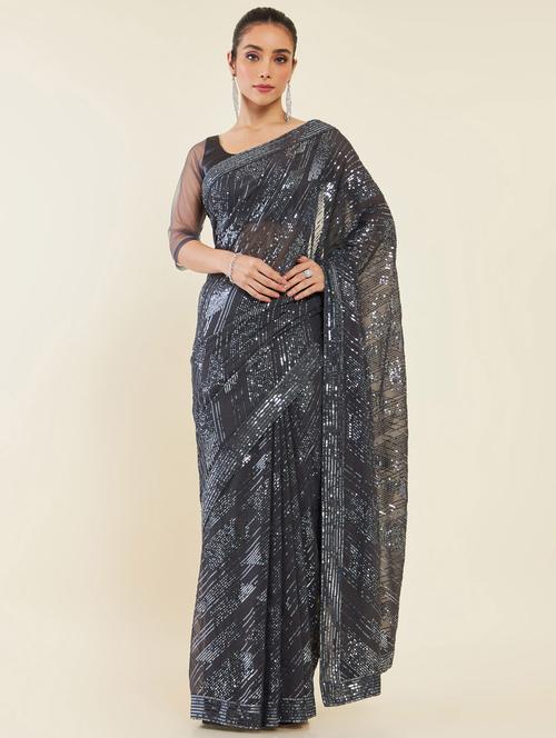 women's embroidered saree with blouse - 19665667 - Very Small Image - 1