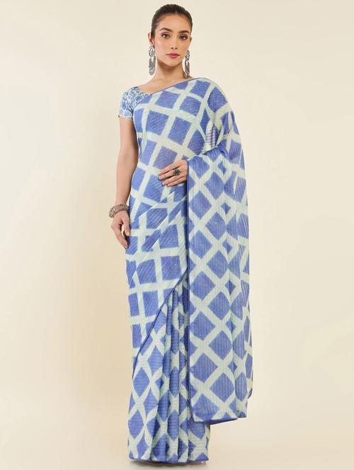 women's printed blue colored saree - 19665674 - Very Small Image - 1