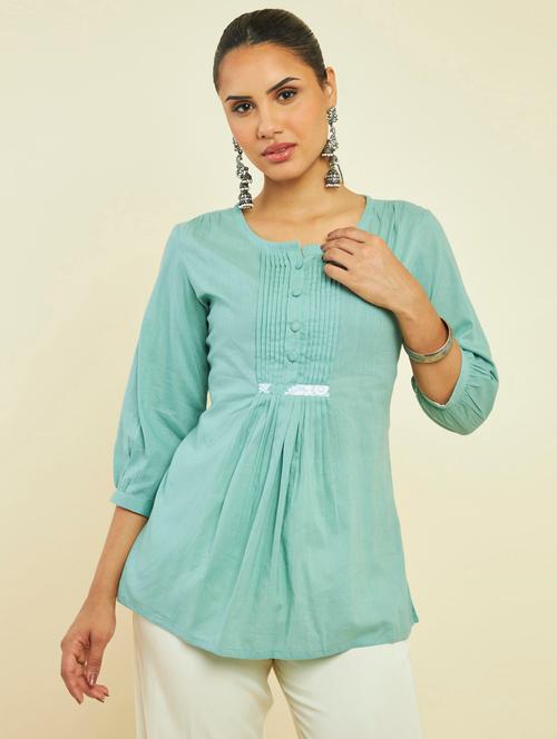 blue three quarter sleeve tunic - 19665678 - Very Small Image - 1