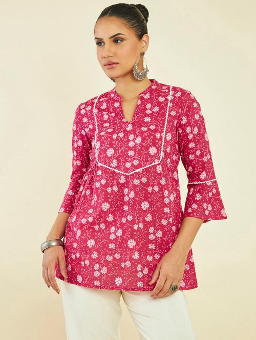 pink printed three quarter sleeve tunic - 19665697 - Very Small Image - 1