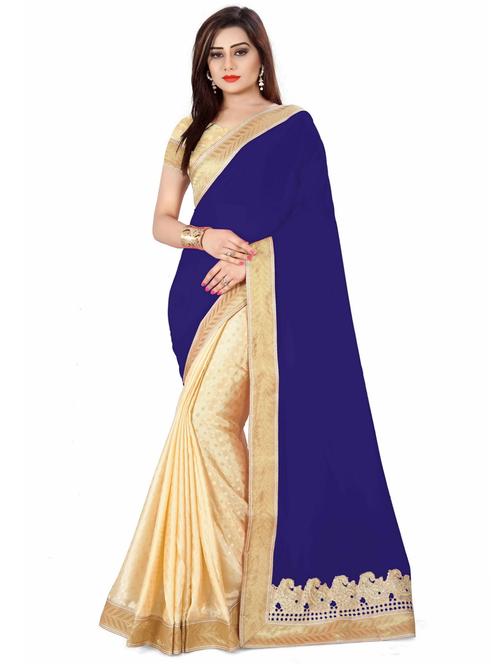 half and half woven self designed saree with blouse - 19666519 - Very Small Image - 1