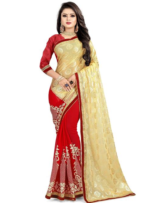 self designed woven half and half saree with blouse - 19666532 - Very Small Image - 1