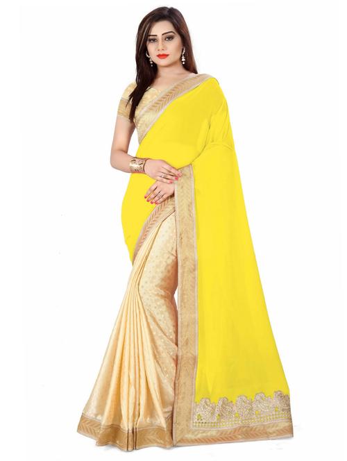 self designed embroidered half and half saree with blouse - 19666534 - Very Small Image - 1