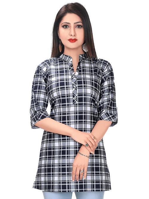 checkered print straight kurti - 19666674 - Very Small Image - 1