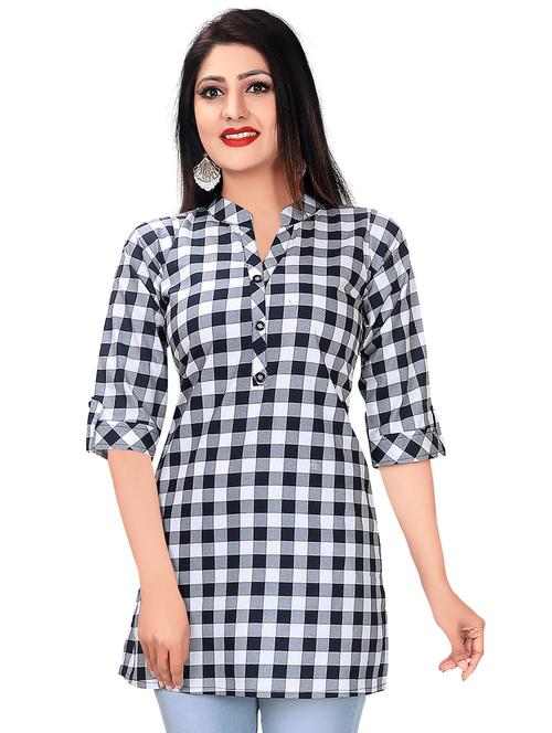 checkered print straight kurti - 19666676 - Very Small Image - 1