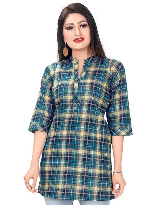 checkered print straight kurti - 19666677 - Very Small Image - 1