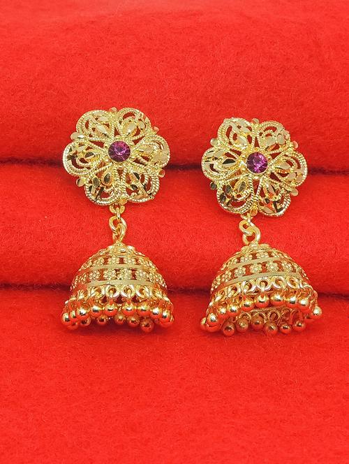 gold brass jhumka earring - 19666902 - Very Small Image - 1