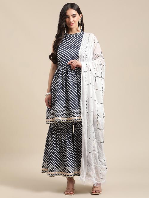 navy blue round neck leheriya sharara - 19667356 - Very Small Image - 1