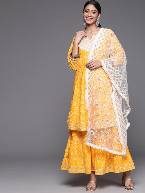 notch neck bandhani sharara - 19667370 - Very Small Image - 1