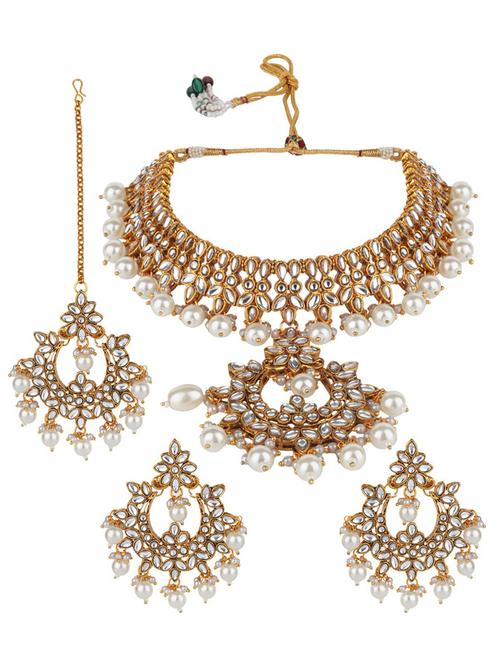matushri art indian traditional necklace with earrings and maang tikka - 19668201 - Very Small Image - 1