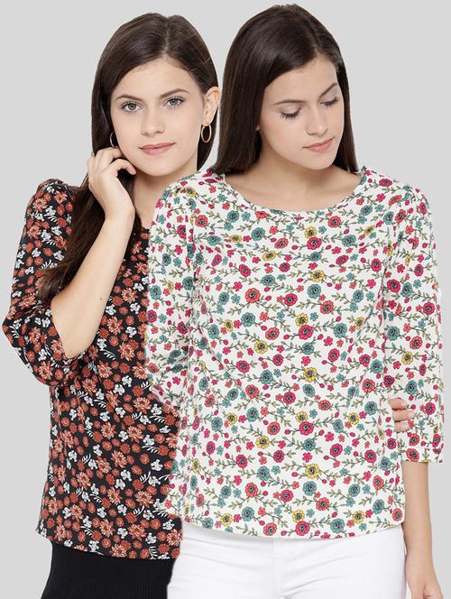 women round neck printed regular top set - 19668998 - Very Small Image - 1