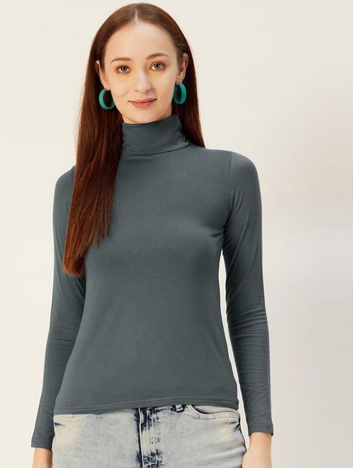 women high neck solid regular top - 19668999 - Very Small Image - 1