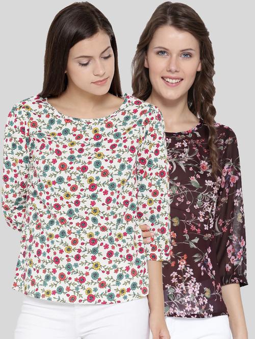 women boat neck printed top set - 19669024 - Very Small Image - 1